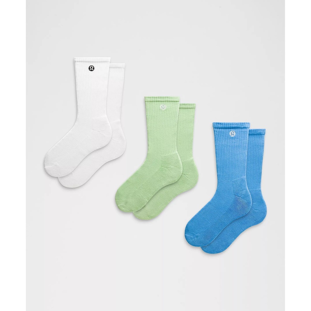 Lululemon-Unisex Daily Essential Crew Socks 3 Pack-White/Kale Krush/Ocean Wave